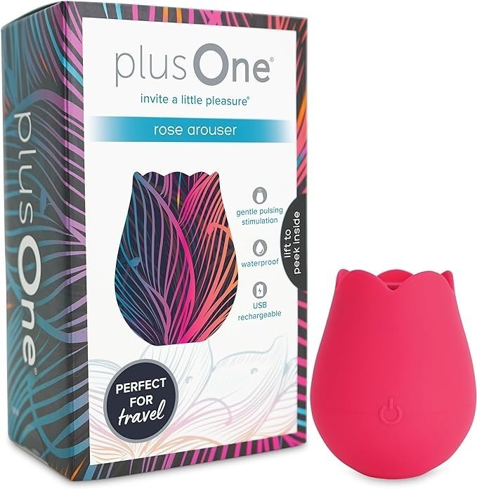 plusOne Rose Vibrator for Women - Clitoral Stimulator Made of Body-Safe Silicone, IPX-7 Waterproof, USB Rechargeable & 10 Pulsing Settings